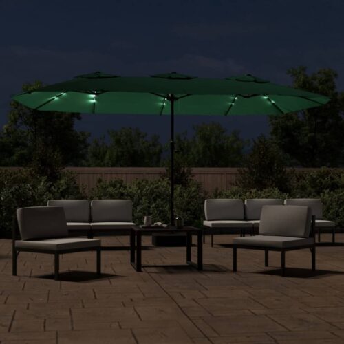 Double-Head Parasol with LEDs Green 449x245cm - Image 3