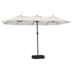 Double-Head Parasol with LEDs Sand White 449x245cm