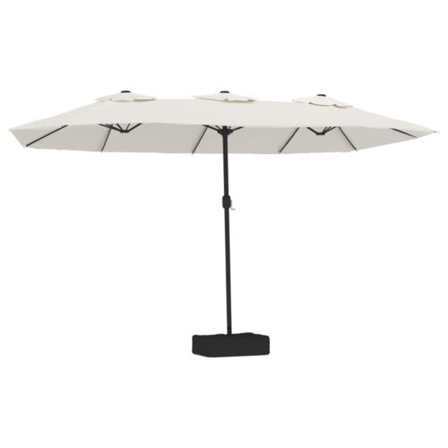 Double-Head Parasol with LEDs Sand White 449x245cm