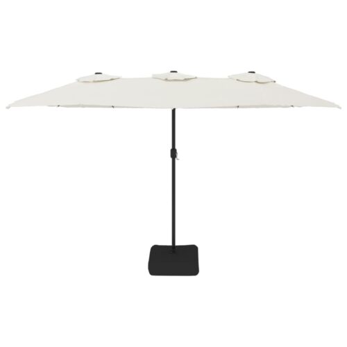 Double-Head Parasol with LEDs Sand White 449x245cm - Image 4