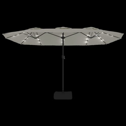Double-Head Parasol with LEDs Sand White 449x245cm - Image 6
