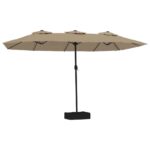 Double-Head Parasol with LEDs Taupe 449x245cm