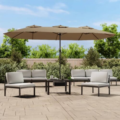Double-Head Parasol with LEDs Taupe 449x245cm - Image 2