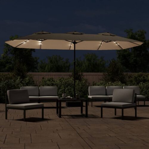 Double-Head Parasol with LEDs Taupe 449x245cm - Image 3