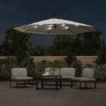Hanging Parasol with LED Lighting 300cm Sand Metal Pole