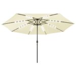 Outdoor Parasol with LED Lights Metal Pole 400cm Sand