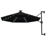 Wall-mounted Parasol with LEDs Metal Pole 300cm Black