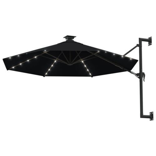 Wall-mounted Parasol with LEDs Metal Pole 300cm Black