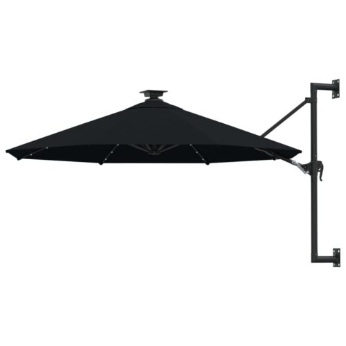 Wall-mounted Parasol with LEDs Metal Pole 300cm Black - Image 2