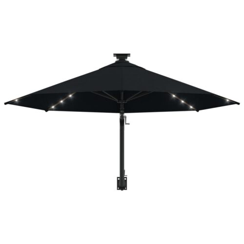 Wall-mounted Parasol with LEDs Metal Pole 300cm Black - Image 4