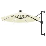 Wall-mounted Parasol with LEDs Metal Pole 300cm Sand