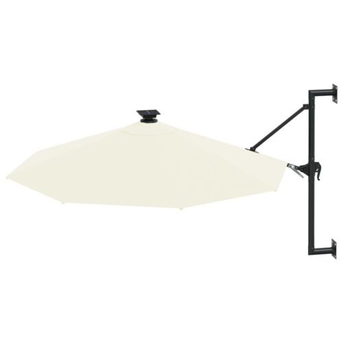 Wall-mounted Parasol with LEDs Metal Pole 300cm Sand - Image 3