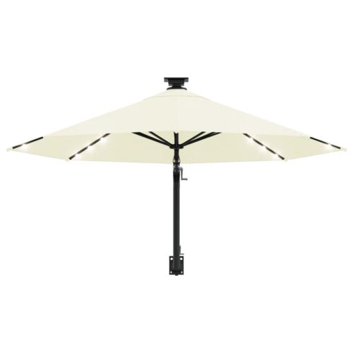 Wall-mounted Parasol with LEDs Metal Pole 300cm Sand - Image 4