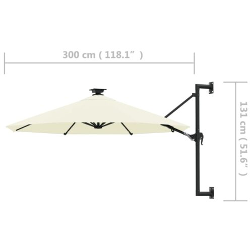 Wall-mounted Parasol with LEDs Metal Pole 300cm Sand - Image 9