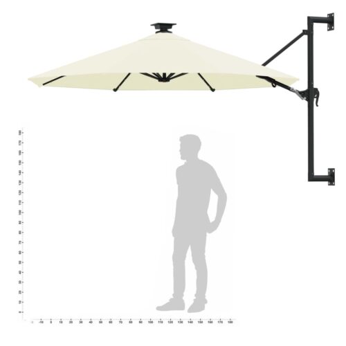 Wall-mounted Parasol with LEDs Metal Pole 300cm Sand - Image 10