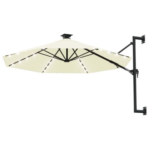 Wall-mounted Parasol with LEDs Metal Pole 300cm Sand - Image 11