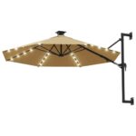 Wall-mounted Parasol with LEDs Metal Pole 300cm Taupe