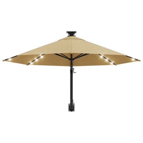 Wall-mounted Parasol with LEDs Metal Pole 300cm Taupe - Image 4