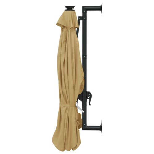 Wall-mounted Parasol with LEDs Metal Pole 300cm Taupe - Image 5