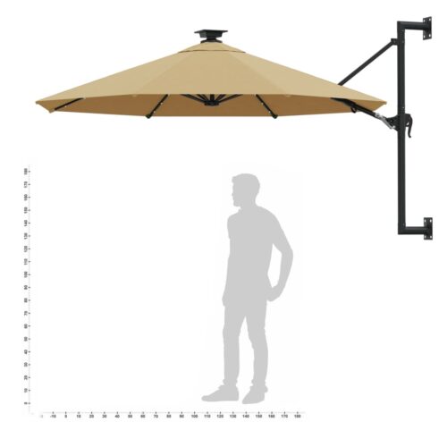 Wall-mounted Parasol with LEDs Metal Pole 300cm Taupe - Image 10