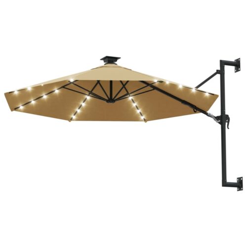 Wall-mounted Parasol with LEDs Metal Pole 300cm Taupe - Image 11