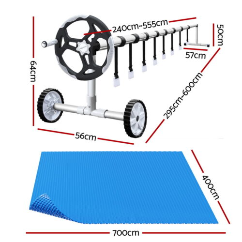 Aqua Buddy Pool Cover 600 Micron 7x4m w/ Roller 5.55m Swimming Pools Solar Blanket - Image 2