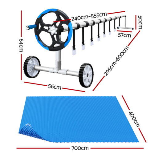 Aqua Buddy Pool Cover 600 Micron 7x4m w/ Roller 5.55m Solar Blanket Blue - Image 2