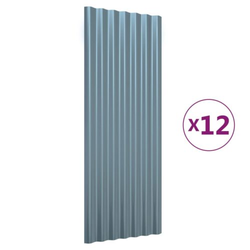 Roof Panels 12pcs Powder-coated Steel Grey 100x36cm