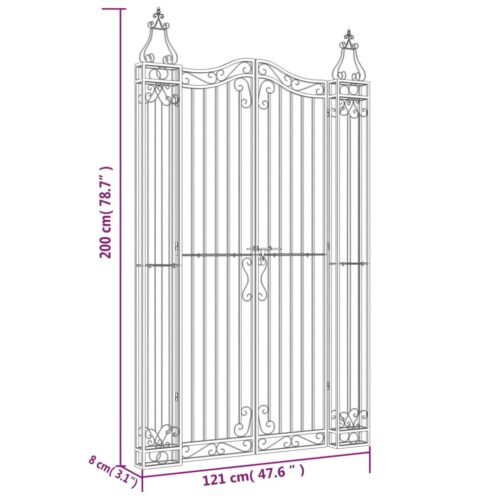Garden Gate Black 121x8x200cm Wrought Iron - Image 6