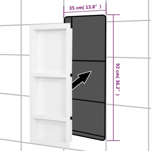 3-Tier Shower Niche Wall Storage Mount Shelf Bathroom Rack Matt White 41x99x9cm - Image 7