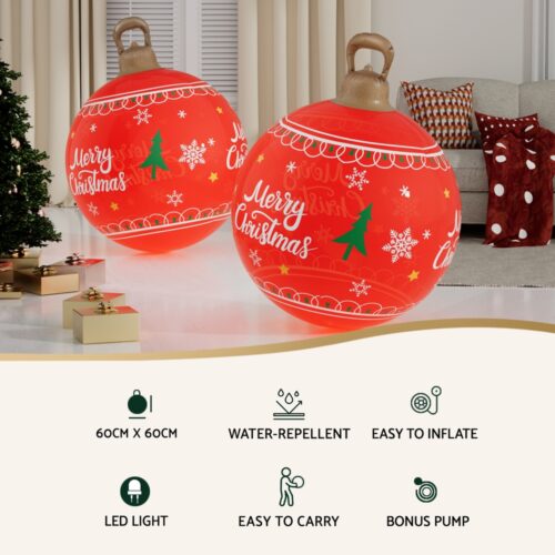 Jingle Jollys Christmas Inflatable Ball 60cm Led Illuminated Xmas Decoration Red - Image 4