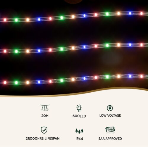 20M Christmas Lights String Rope Light Decorations 600 LED Colorful Jingle Jollys - Image 3