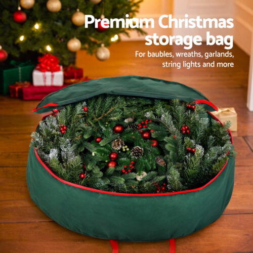 Jingle Jollys Christmas Garland Wreath Storage Bag Baubles Ornaments Container - Image 5