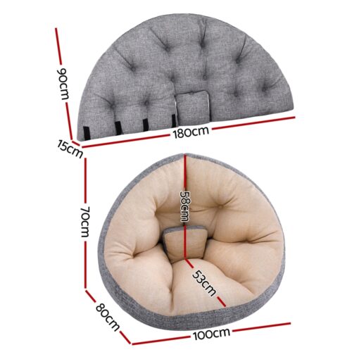 Artiss Floor Lounge Sofa Bed Chair Foldable Washable Beige - Image 2