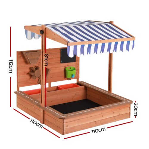 Keezi Kids Sandpit Wooden Canopy Sandbox With Cover Funnel Outdoor Toys 110cm - Image 2