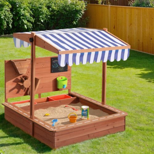 Keezi Kids Sandpit Wooden Canopy Sandbox With Cover Funnel Outdoor Toys 110cm - Image 5