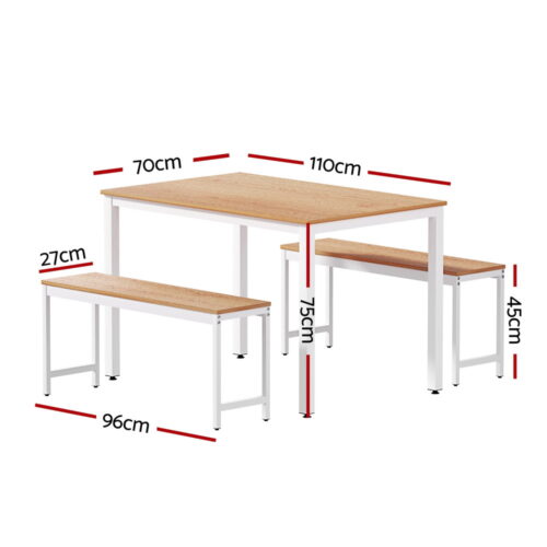 Artiss Dining Table and Chairs Set 3PCS Metal Desk Bench Sets Kitchen Furniture - Image 2