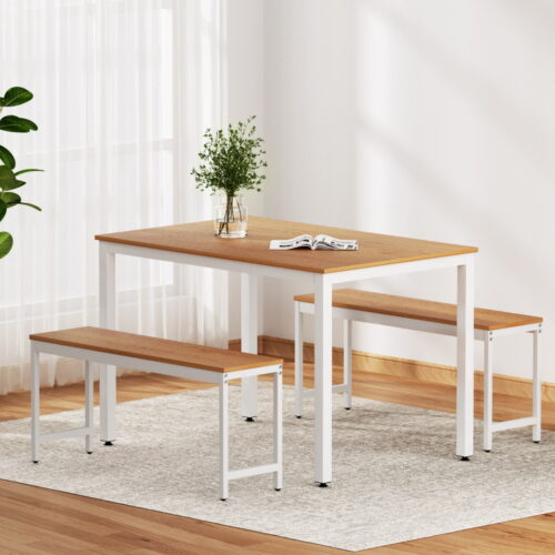 Artiss Dining Table and Chairs Set 3PCS Metal Desk Bench Sets Kitchen Furniture - Image 7