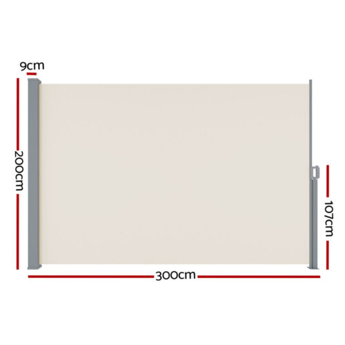 Instahut Side Awning Sun Shade Outdoor Blinds Retractable Screen 2X3M Cream - Image 2