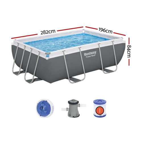 Bestway Swimming Pool 282x196x84cm Steel Frame Above Ground Pools Filter Pump 3662L - Image 2