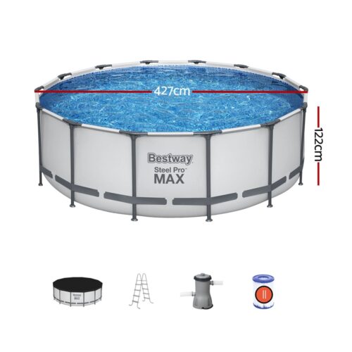 Bestway Swimming Pool 427x427x122cm Steel Frame Above Ground Pools Round Filter Pump Ladder - Image 2