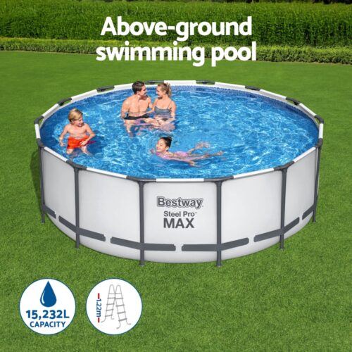 Bestway Swimming Pool 427x427x122cm Steel Frame Above Ground Pools Round Filter Pump Ladder - Image 4