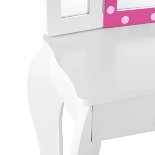 Keezi Kids Dressing Table Vanity Makeup Chair Set Wooden 3 Mirror Drawer Pink - Image 6