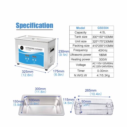 4.5L Digital Ultrasonic Cleaner Ultra Sonic Bath Jewellery Cleaning - Image 8