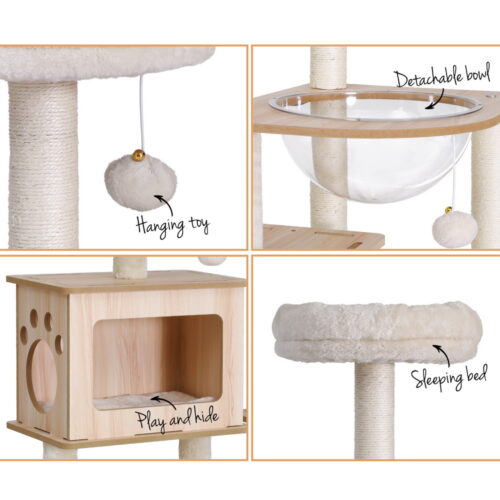 i.Pet Cat Tree Tower Scratching Post Scratcher 142cm Wood Bed Condo House - Image 6
