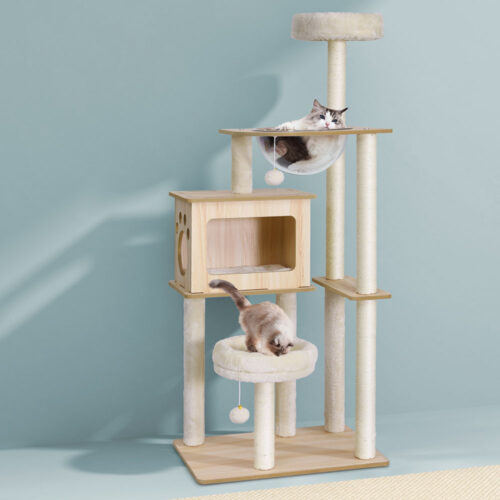 i.Pet Cat Tree Tower Scratching Post Scratcher 142cm Wood Bed Condo House - Image 7