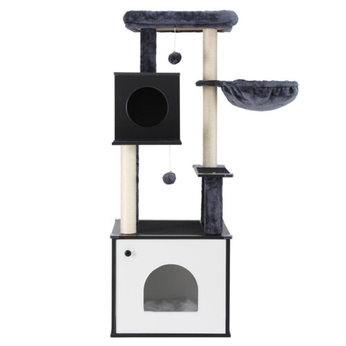 i.Pet Cat Tree Tower Scratching Post Scratcher 144cm Wood Bed Condo House Cabinet - Image 2