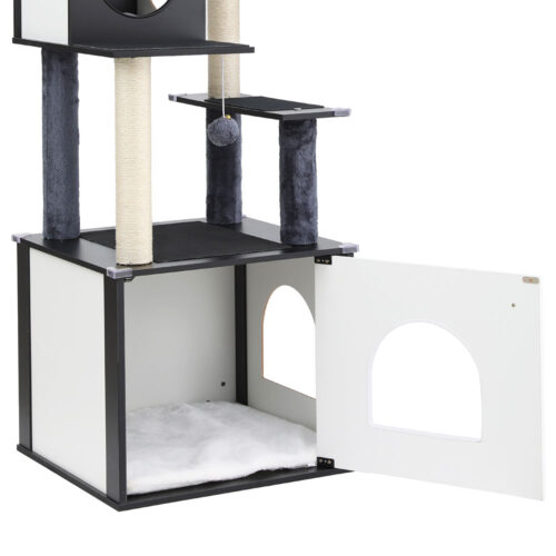 i.Pet Cat Tree Tower Scratching Post Scratcher 144cm Wood Bed Condo House Cabinet - Image 5