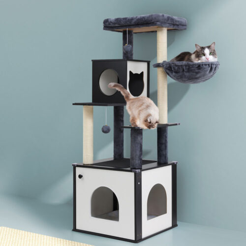 i.Pet Cat Tree Tower Scratching Post Scratcher 144cm Wood Bed Condo House Cabinet - Image 6