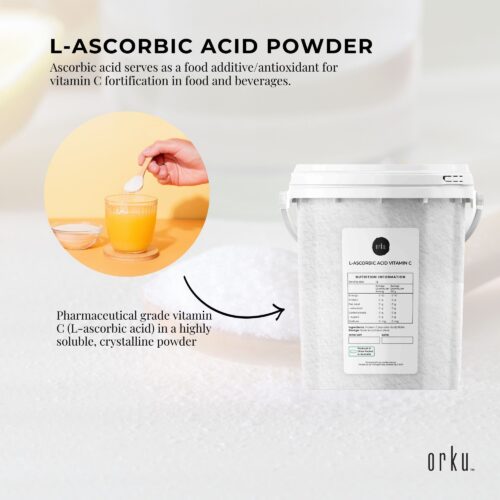 Orku 1.3Kg Vitamin C Powder in Tub Pure L-Ascorbic Acid USP Grade Non-GMO - Image 3
